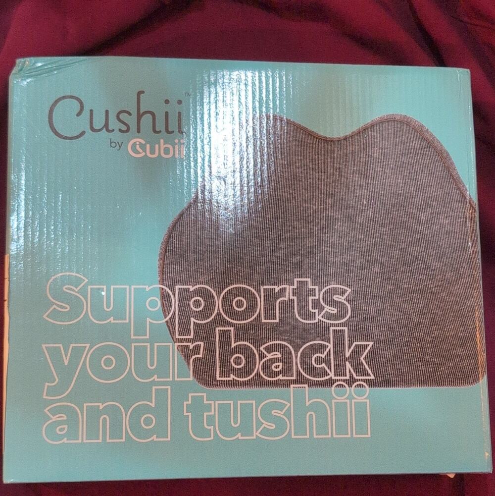 Cubii Cushii Ergonomic Memory Foam Back Cushion Gray Strap, Washable Cover
